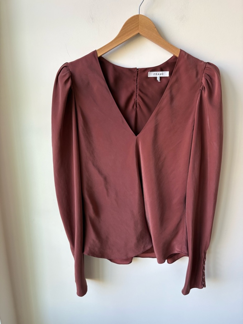 Frame Shirred Puff Sleeve Silk Blouse Top in Sable Lined Office Date Size M/L *